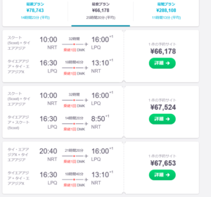 ルアンパバーン航空券 価格表